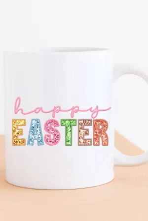 Pastel Faux Embroidery Happy Easter Transfer White Mug