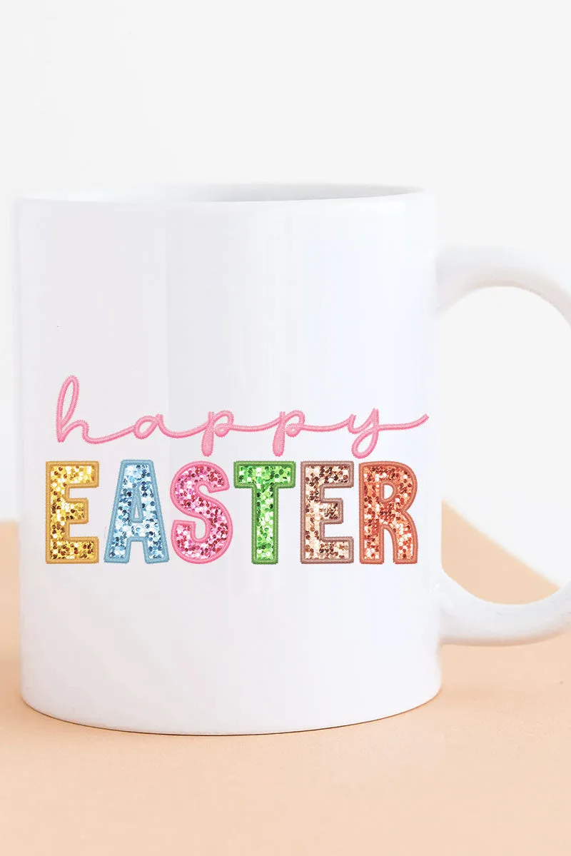 Pastel Faux Embroidery Happy Easter Transfer White Mug
