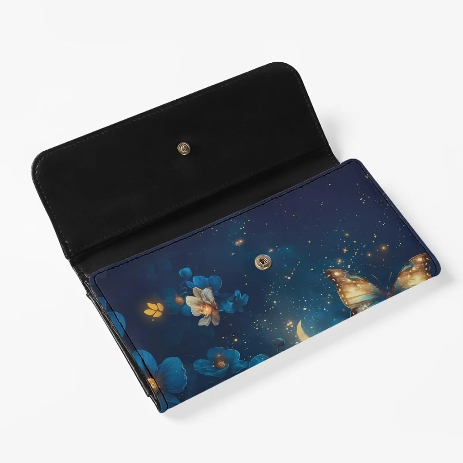 Pattern Blue Butterflies and Flowers Women Wallet Clutch Credit Card Holder Purse Large Capacity Wallets with Coin Pockets Cash Bags