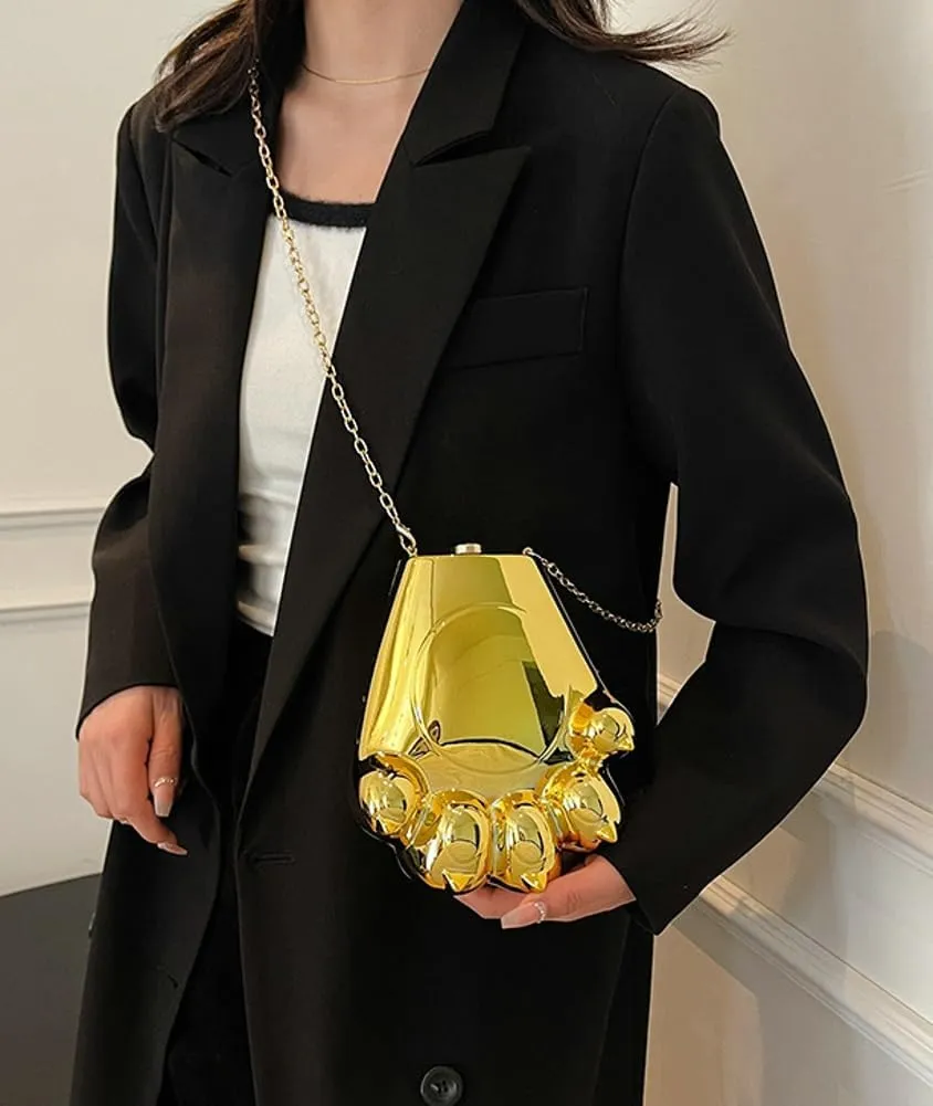 Paw Shape Acrylic Clutch Purse Evening Handbag Irregular Shell Purse Box Crossbody Bag with Chain for Party Wedding Prom