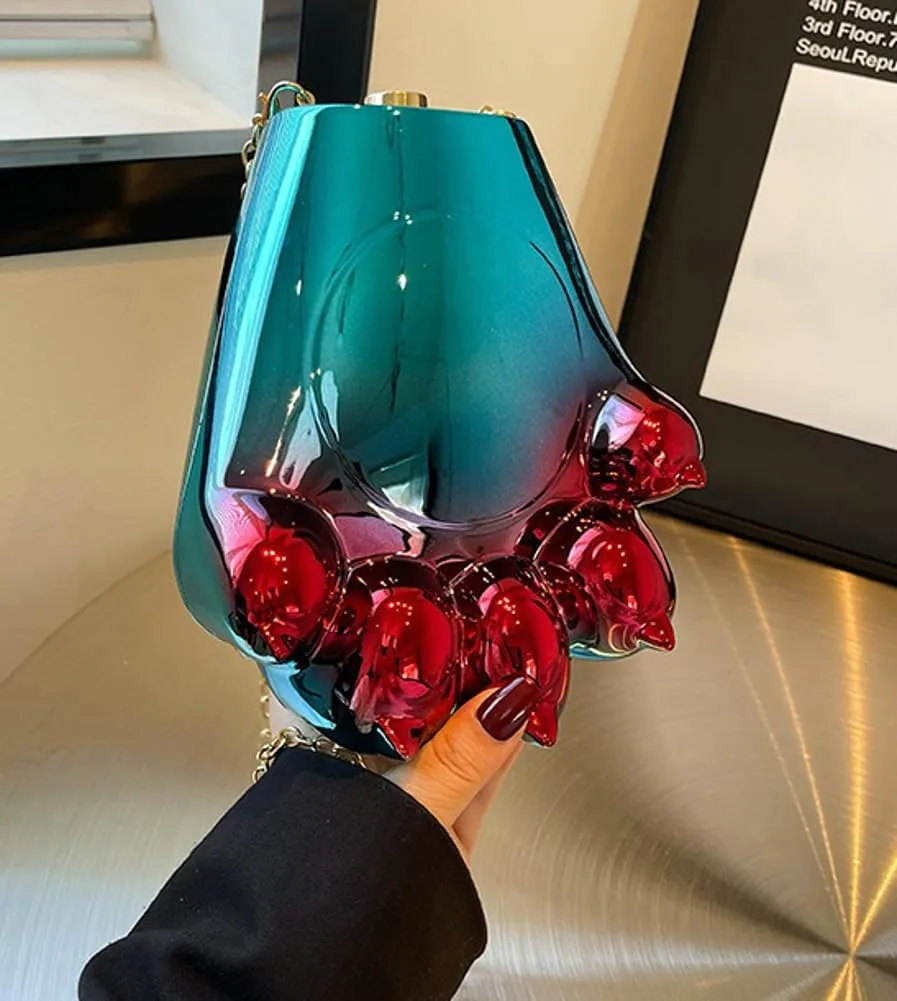 Paw Shape Acrylic Clutch Purse Evening Handbag Irregular Shell Purse Box Crossbody Bag with Chain for Party Wedding Prom