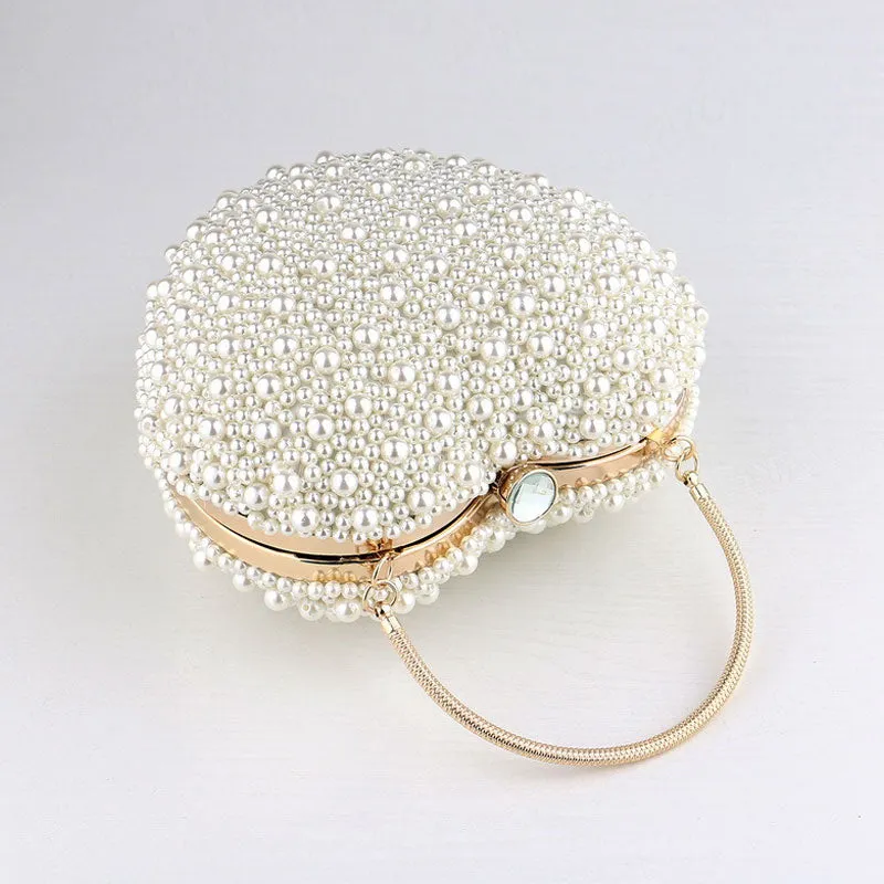 Pearl Beaded Heart Shaped Clutch Bag - Beige