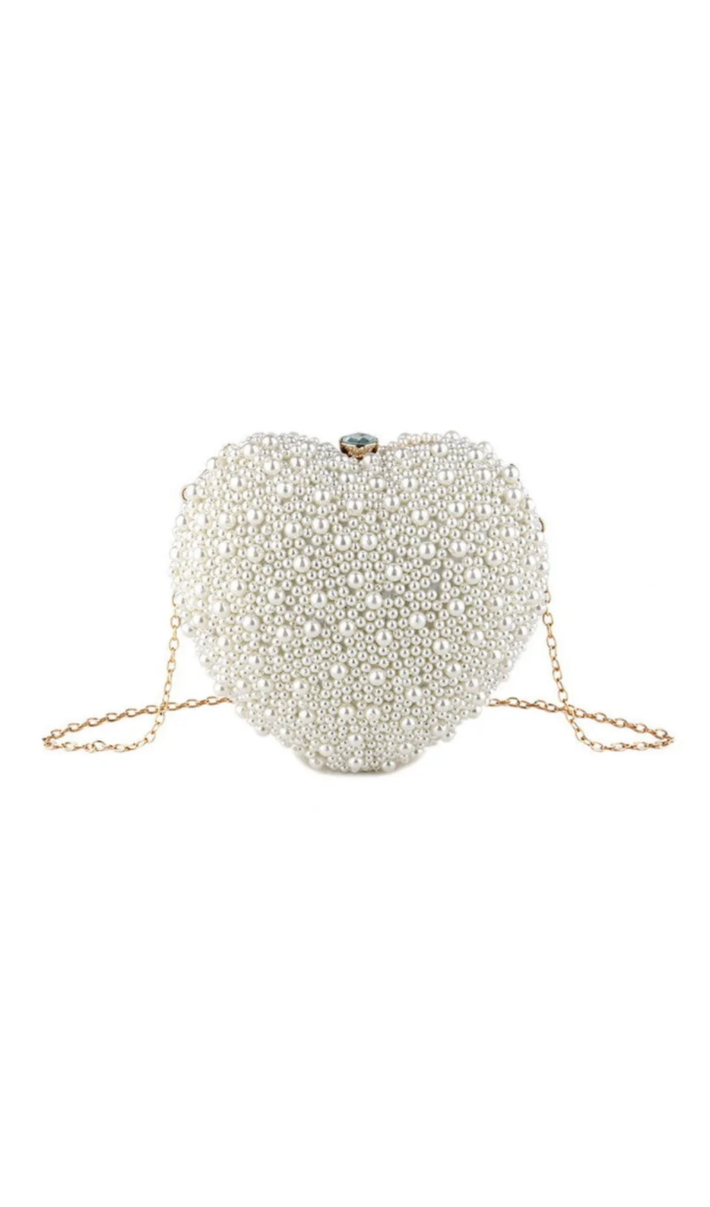 Pearl Beaded Heart Shaped Clutch Bag - Beige