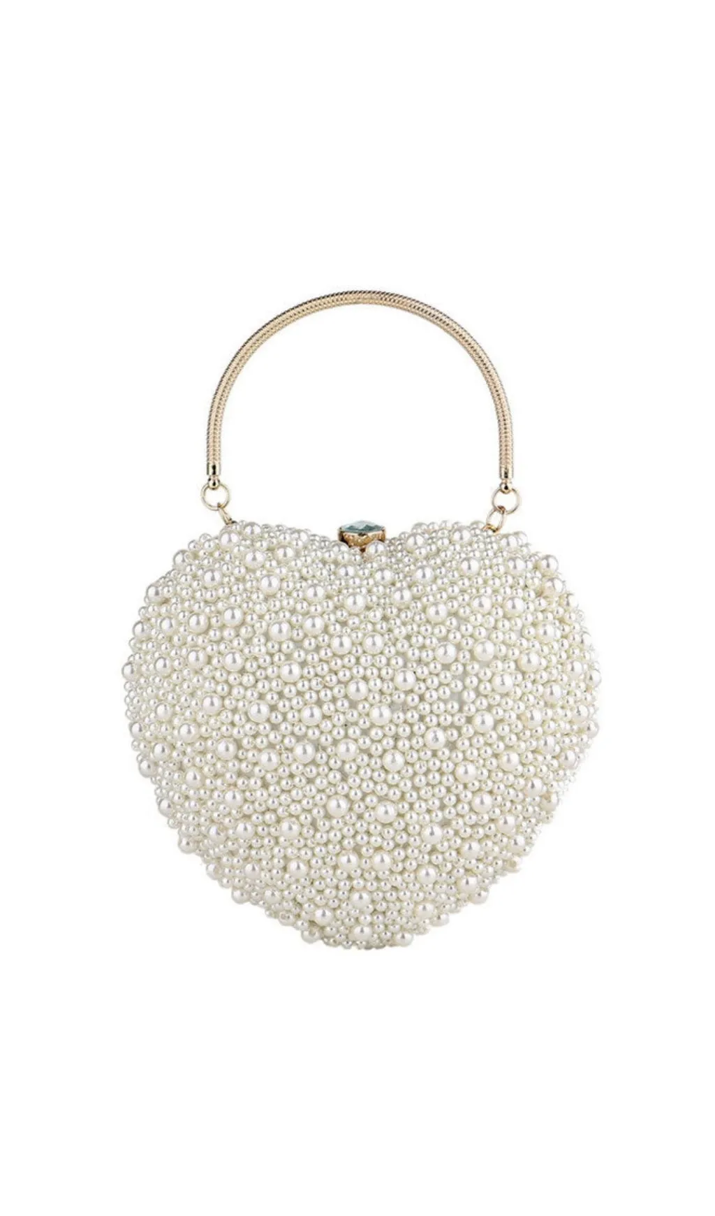 Pearl Beaded Heart Shaped Clutch Bag - Beige