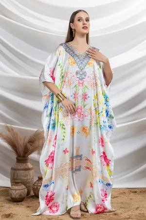 Pearl Glow Soft Satin Women Kaftan with Rhinestones