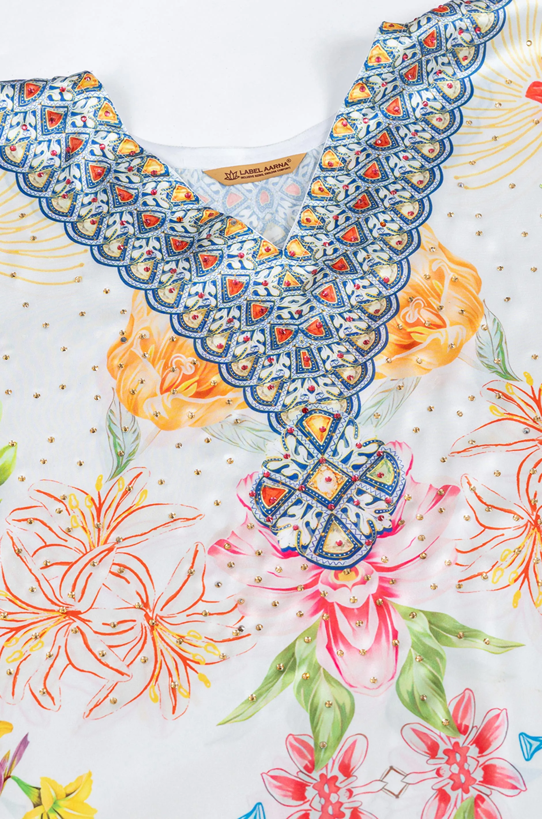 Pearl Glow Soft Satin Women Kaftan with Rhinestones