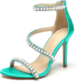 Pearl Heels Sandals Stiletto Heels Open Toe High Heel Sandals Pump Shoes for Women Bride Wedding Party Evening Heels