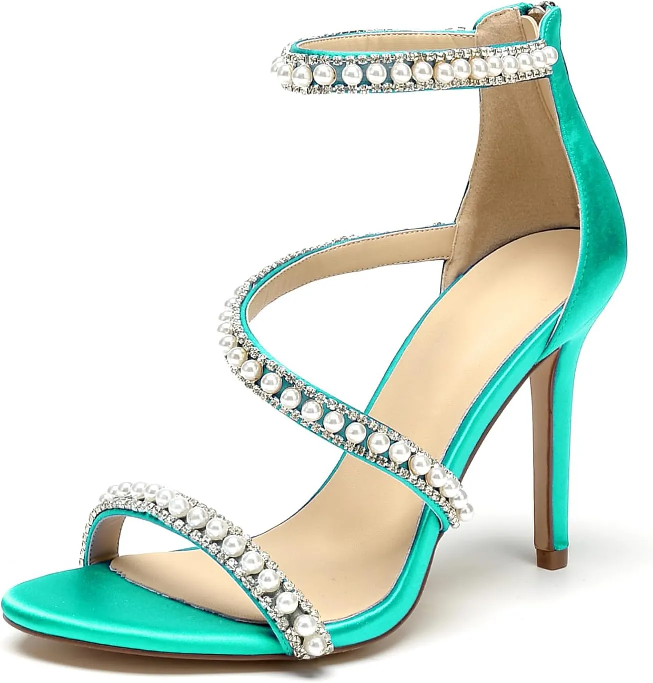 Pearl Heels Sandals Stiletto Heels Open Toe High Heel Sandals Pump Shoes for Women Bride Wedding Party Evening Heels