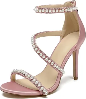 Pearl Heels Sandals Stiletto Heels Open Toe High Heel Sandals Pump Shoes for Women Bride Wedding Party Evening Heels