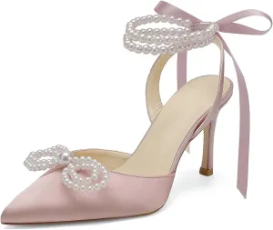 Pearl Heels Wedding Shoes for Bride Bow Wedding Heels Bridal Shoes