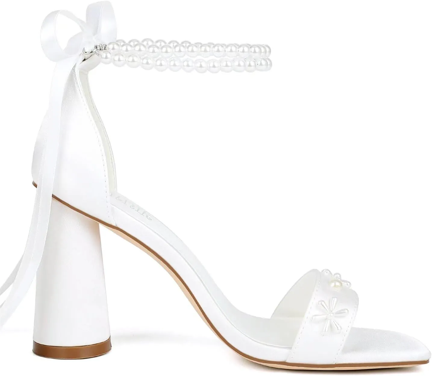 Pearl Heels Wedding Shoes for Bride Open Toe Bridal Shoes White Ivory Heels Chunky Heeled Sandals