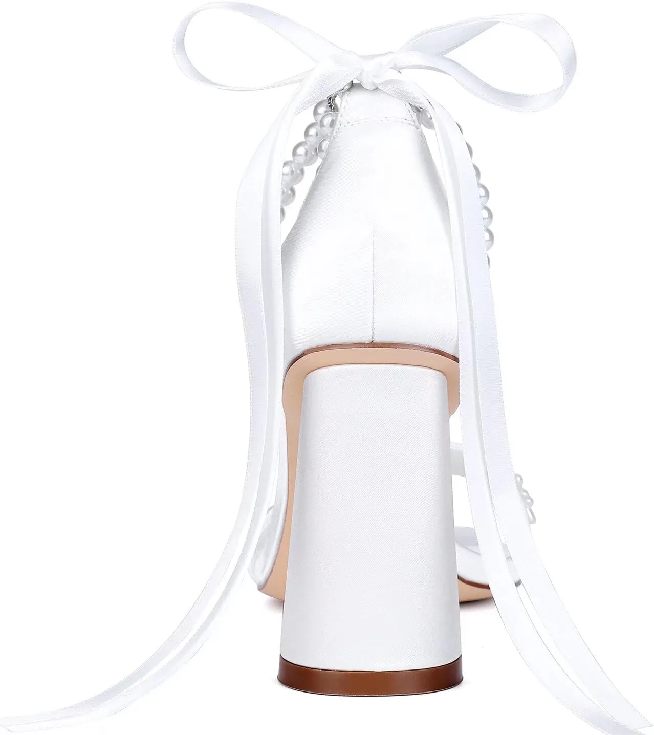 Pearl Heels Wedding Shoes for Bride Open Toe Bridal Shoes White Ivory Heels Chunky Heeled Sandals