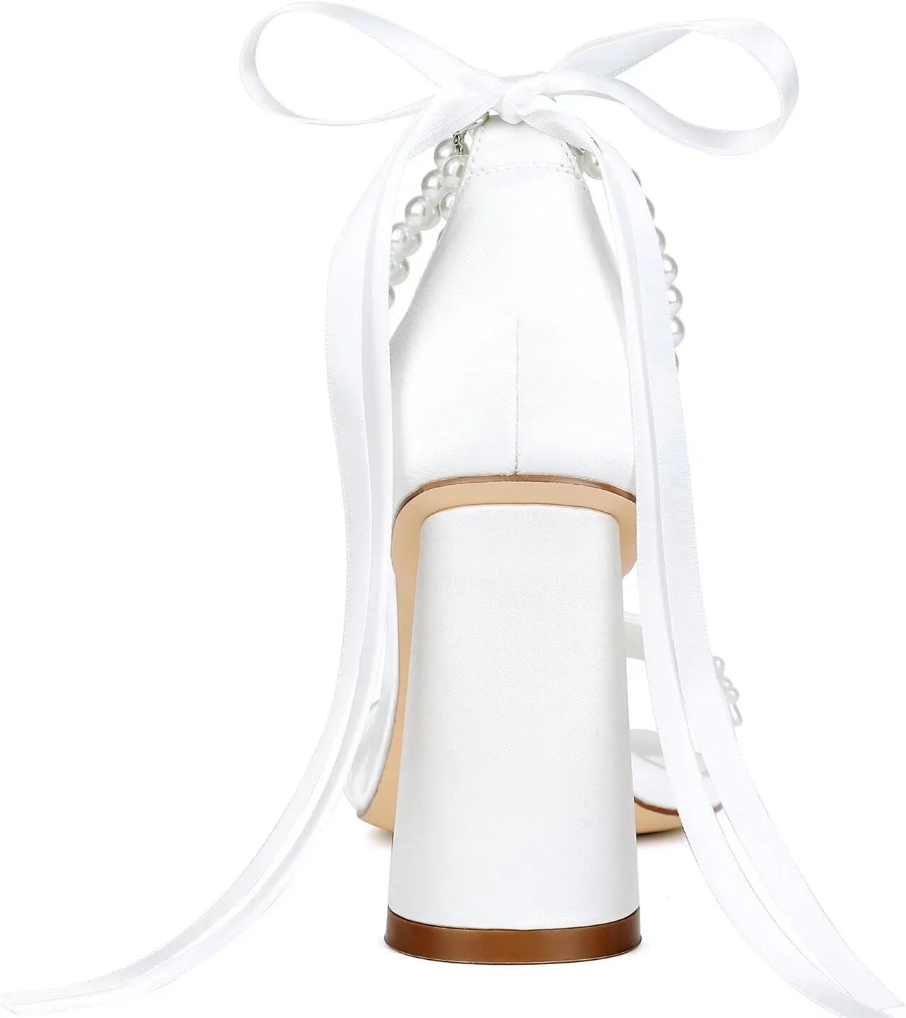 Pearl Heels Wedding Shoes for Bride Open Toe Bridal Shoes White Ivory Heels Chunky Heeled Sandals
