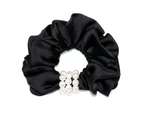 Pearl Satin Luxe Scrunchie - Black