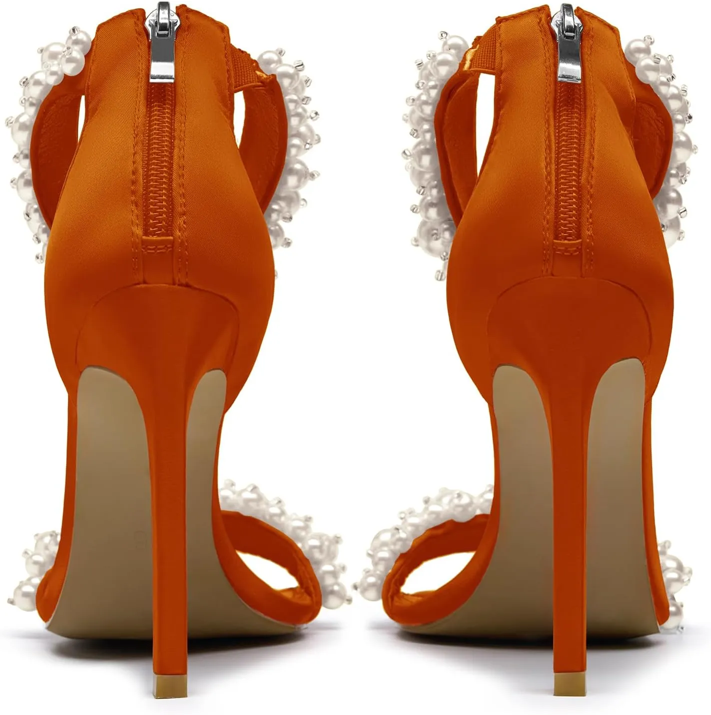 Pearl Stiletto Heels for women Satin Strap Open Square Toe Back Zipper High Heels Sandals