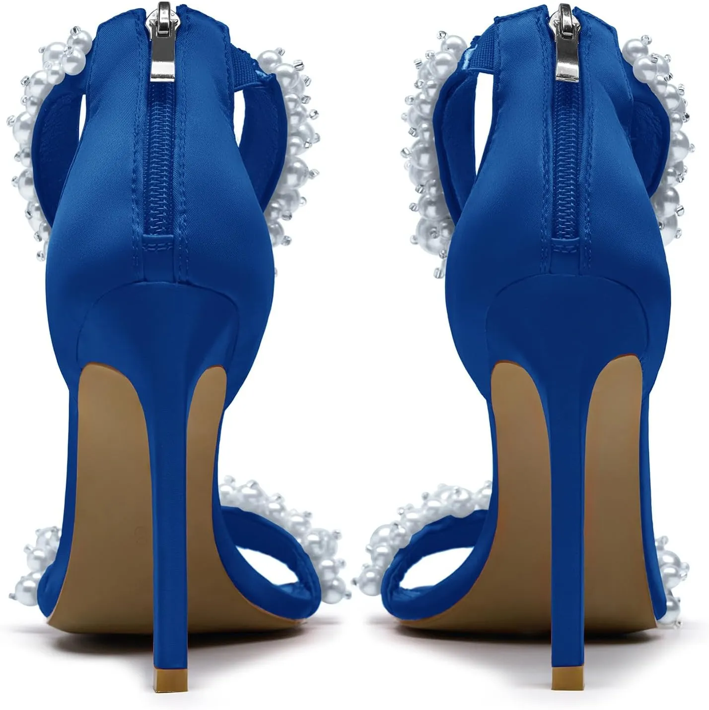 Pearl Stiletto Heels for women Satin Strap Open Square Toe Back Zipper High Heels Sandals
