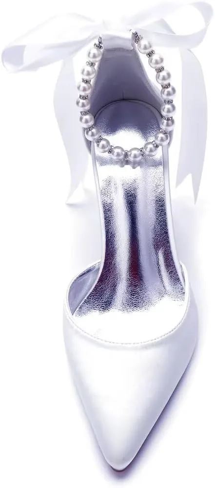 Pearl Wedding Shoes Block Heel Bridal Shoes Closed Toe Wedding Heels for Bride