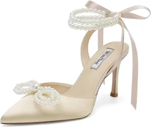 Pearl Wedding Shoes for Bride High Heel Bridal Shoes Closed Toe Wedding Heels