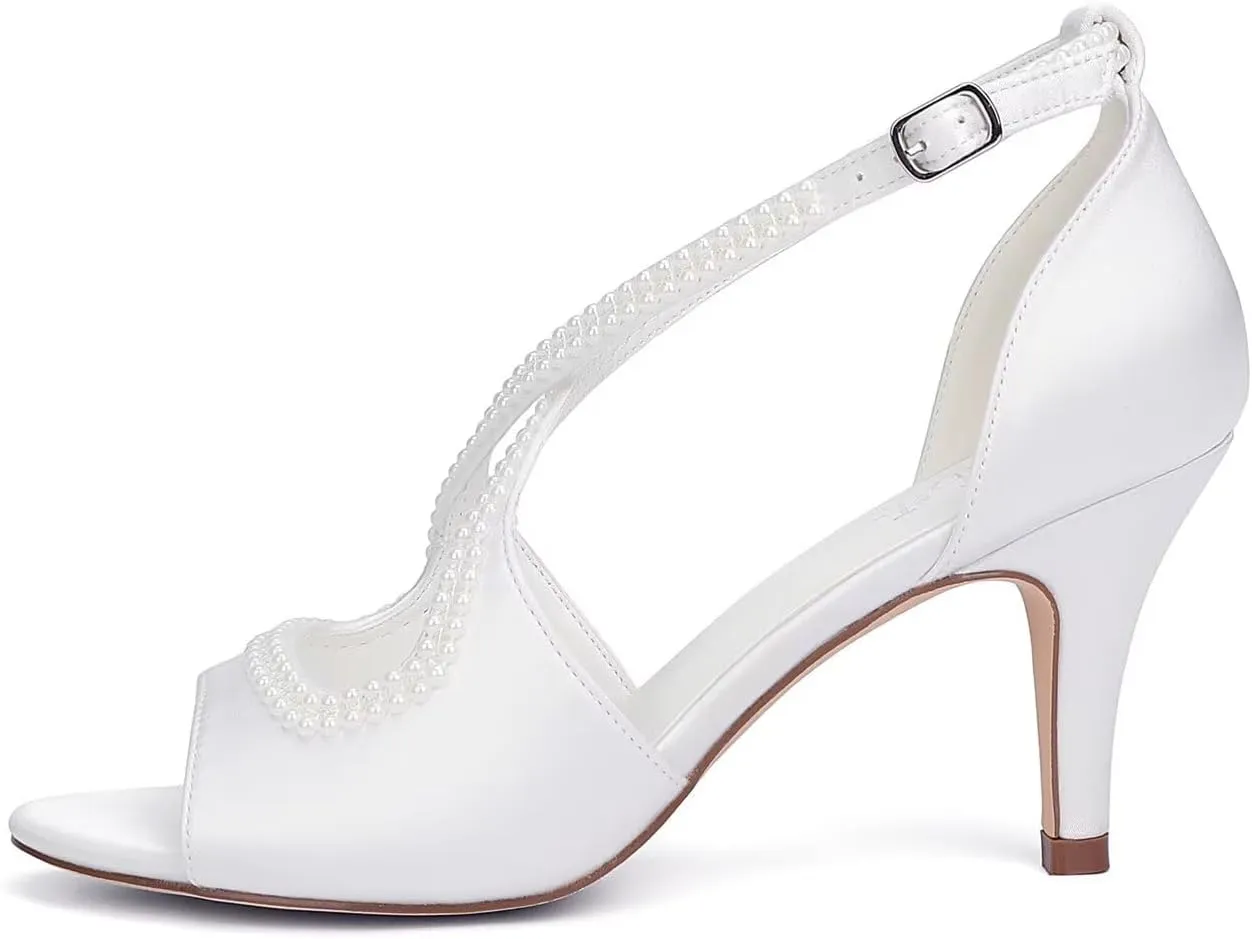 Pearl Wedding Shoes for Bride Open Toe Bridal Shoes Cross Strap Wedding Sandals