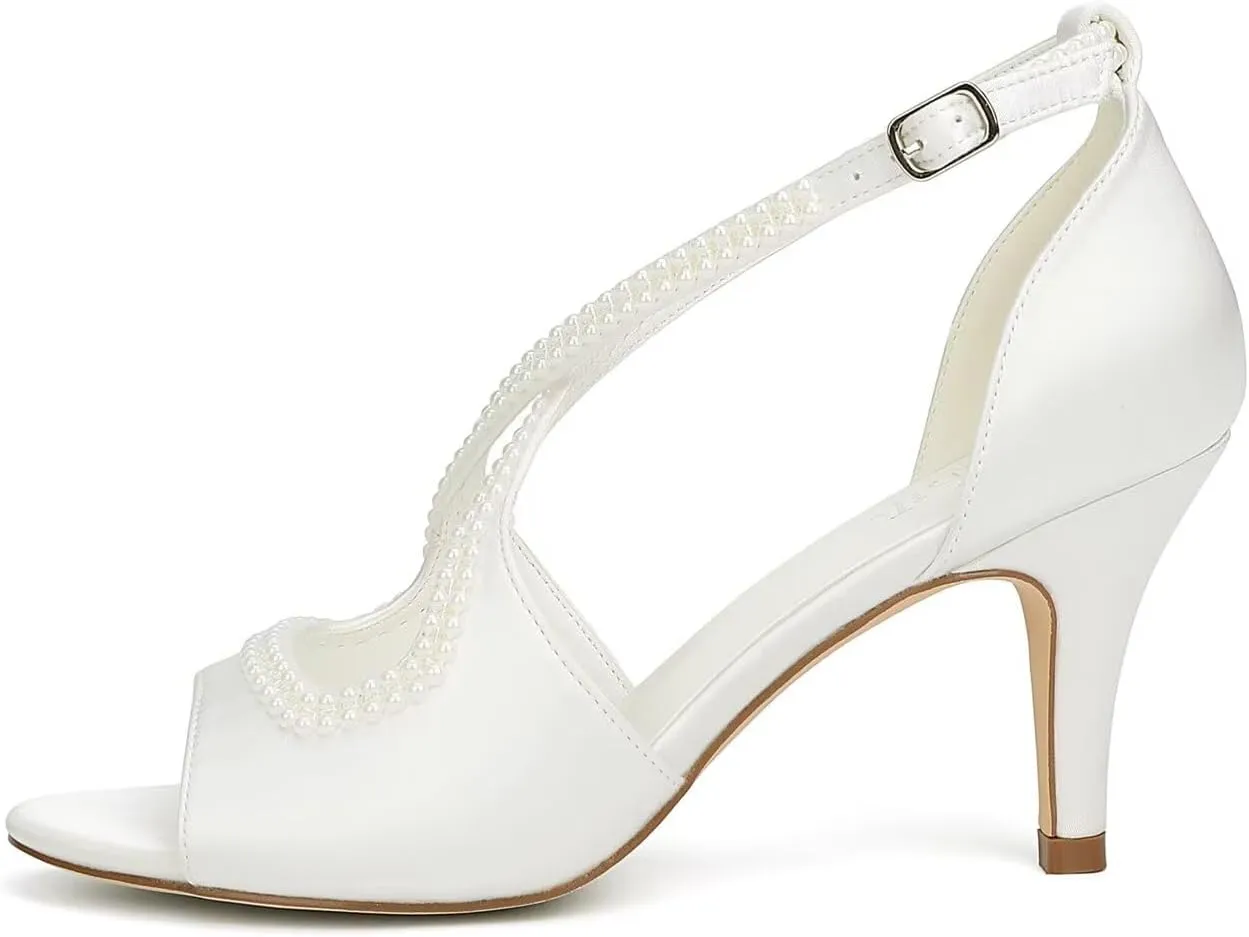 Pearl Wedding Shoes for Bride Open Toe Bridal Shoes Cross Strap Wedding Sandals