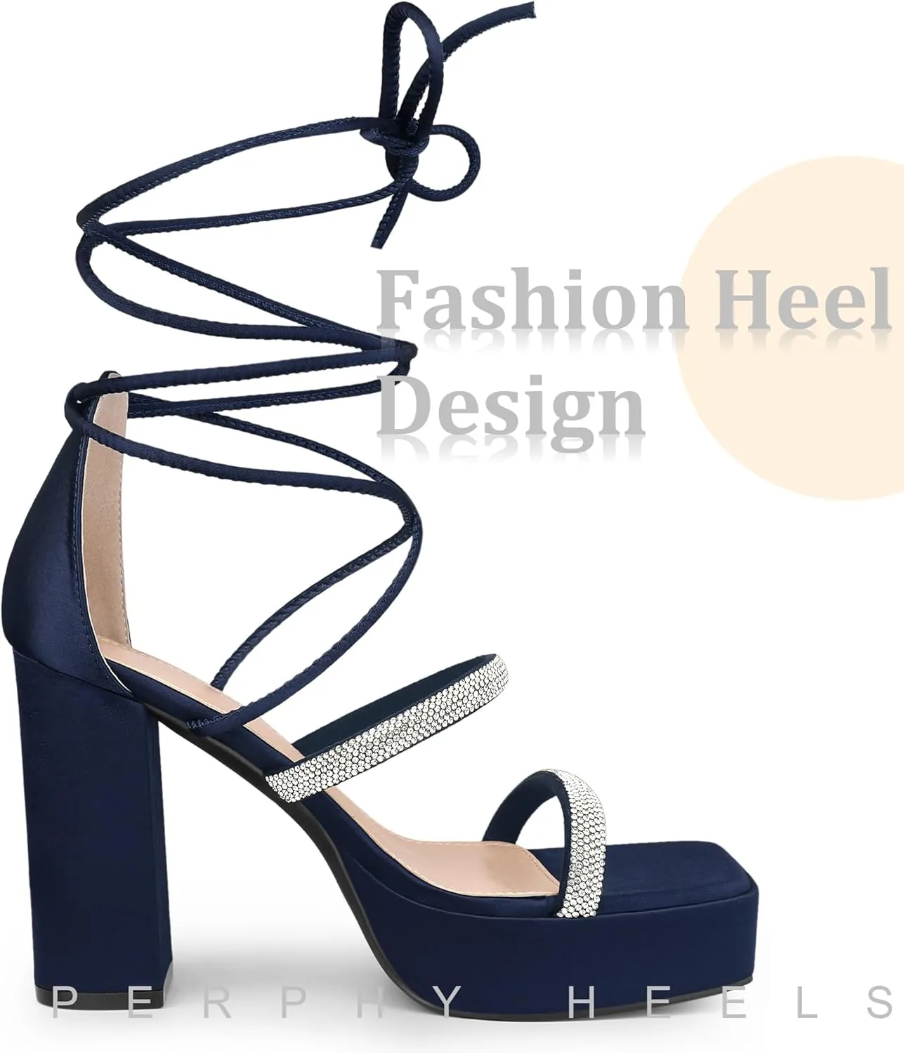 Perphy Rhinestone Platform Lace Up Chunky Heels Sandals for Women