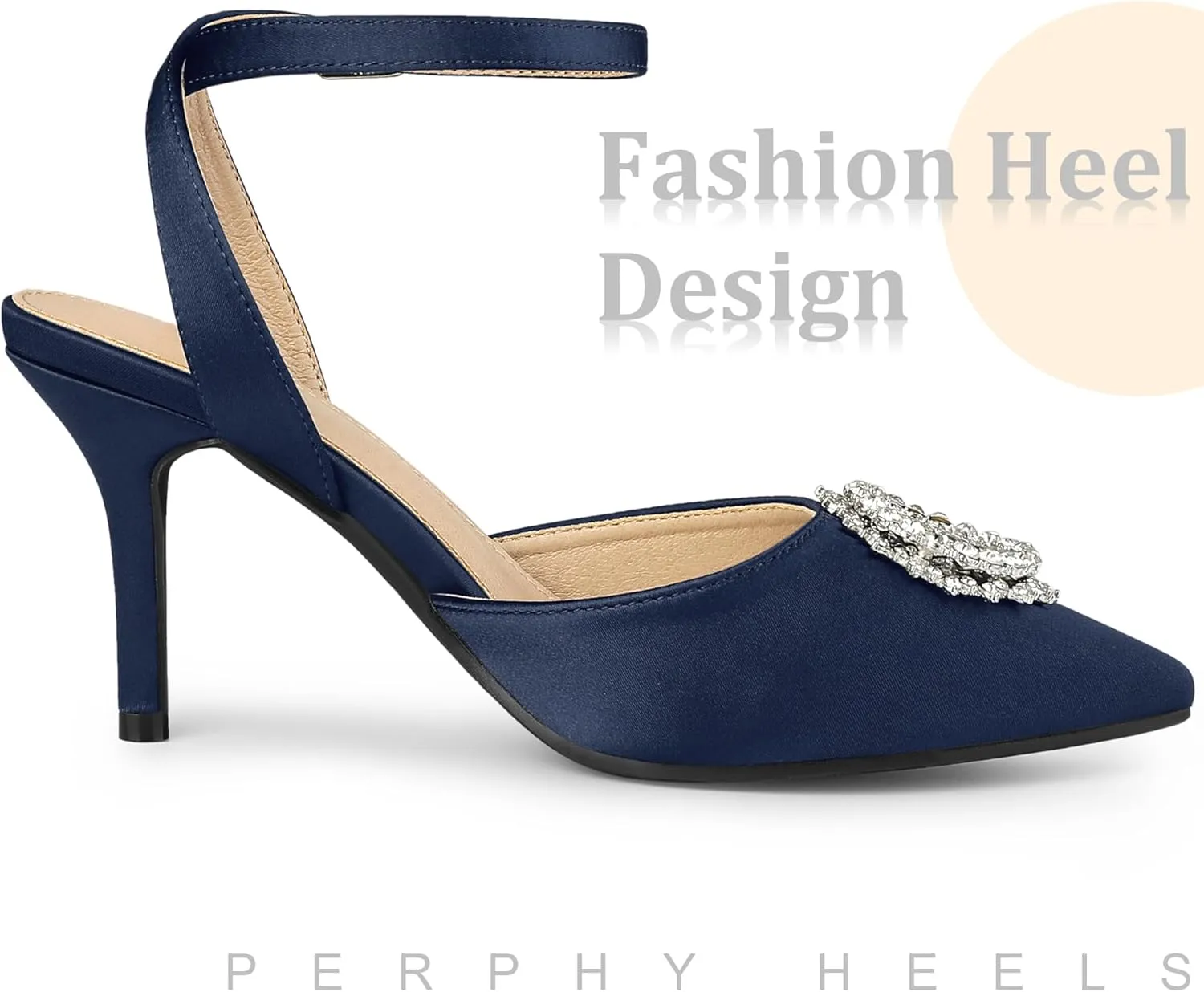 Perphy Rhinestones Ankle Strap Stiletto Heel Pumps for Women