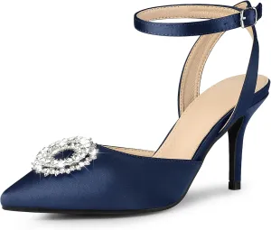 Perphy Rhinestones Ankle Strap Stiletto Heel Pumps for Women