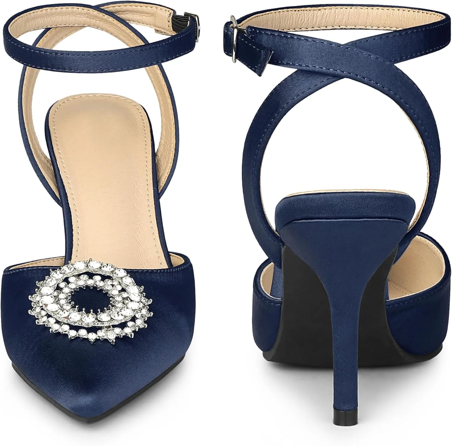 Perphy Rhinestones Ankle Strap Stiletto Heel Pumps for Women