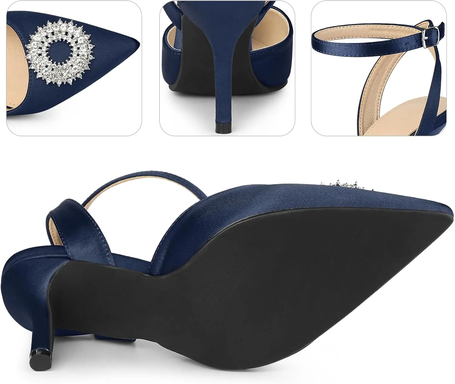 Perphy Rhinestones Ankle Strap Stiletto Heel Pumps for Women