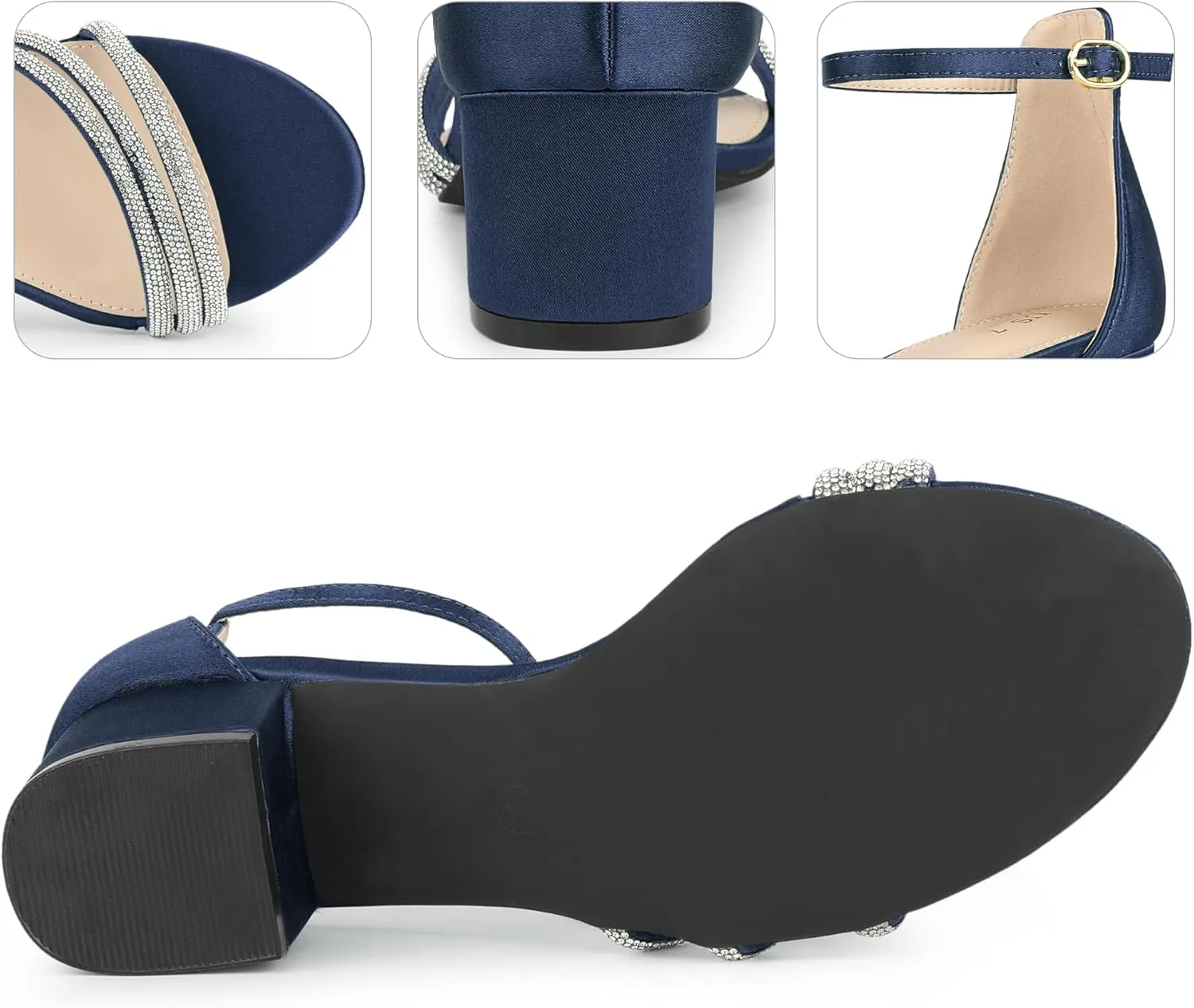 Perphy Satin Rhinestones Open Toe Chunky Heel Sandals for Women