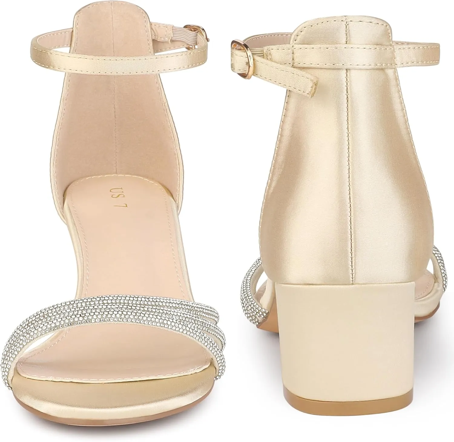 Perphy Satin Rhinestones Open Toe Chunky Heel Sandals for Women