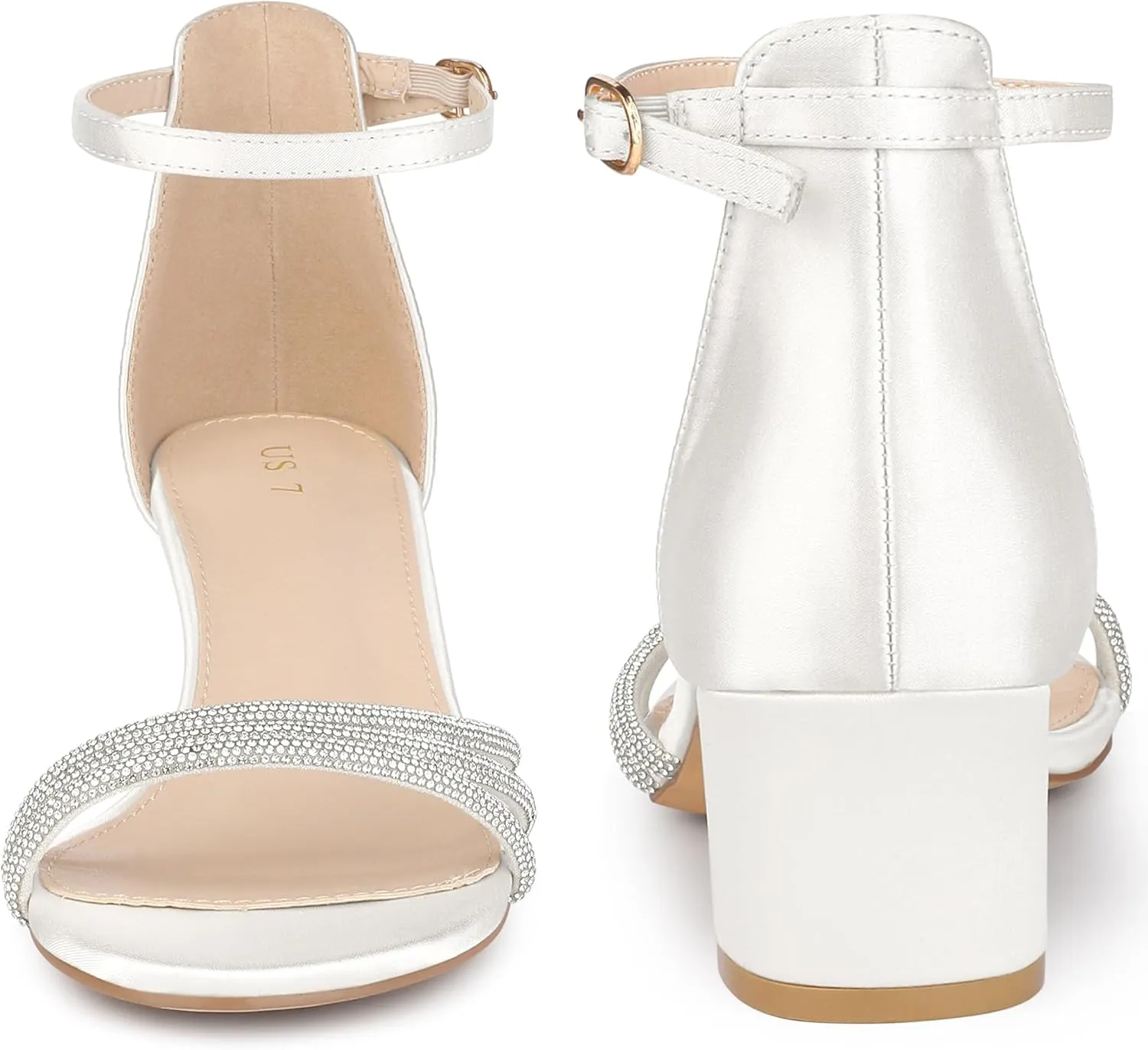 Perphy Satin Rhinestones Open Toe Chunky Heel Sandals for Women