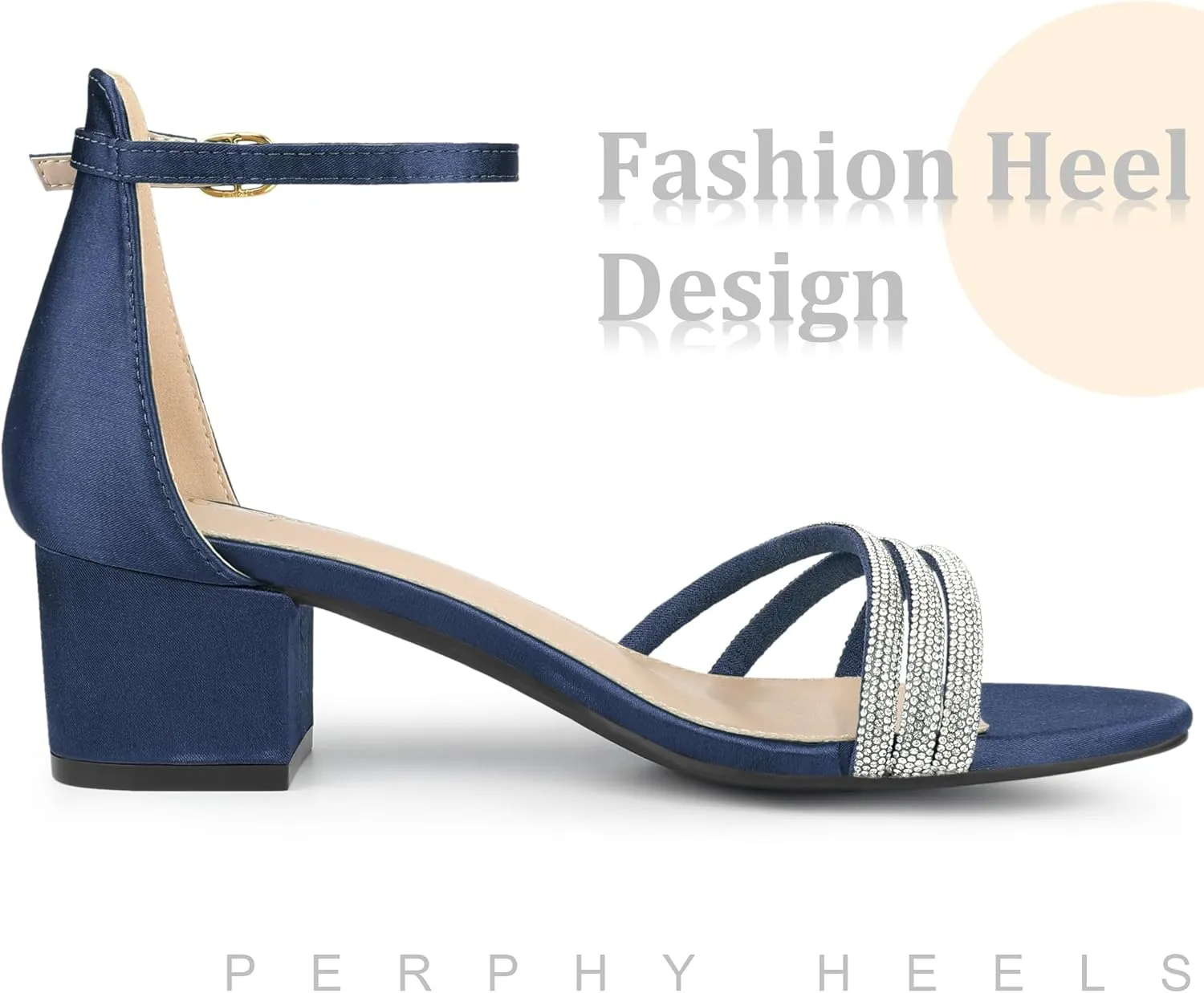 Perphy Satin Rhinestones Open Toe Chunky Heel Sandals for Women