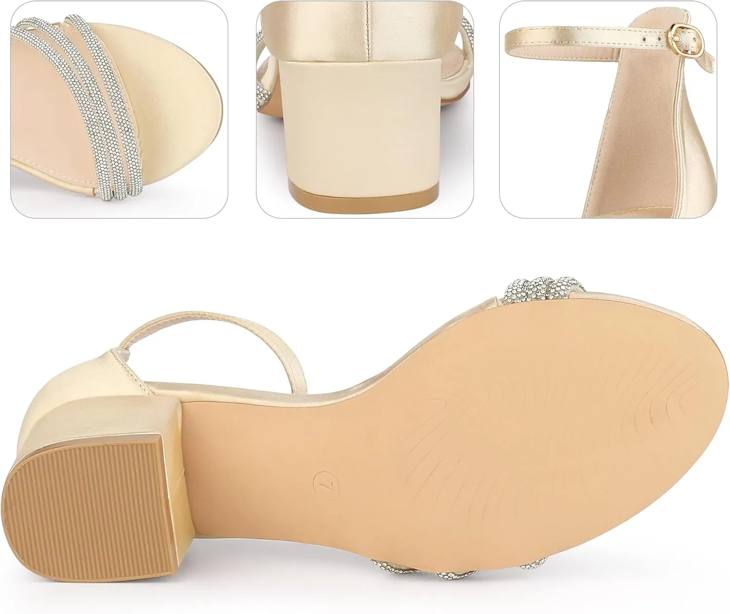 Perphy Satin Rhinestones Open Toe Chunky Heel Sandals for Women