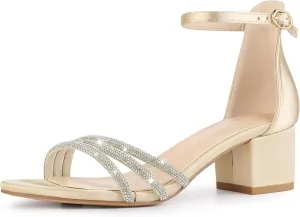 Perphy Satin Rhinestones Open Toe Chunky Heel Sandals for Women