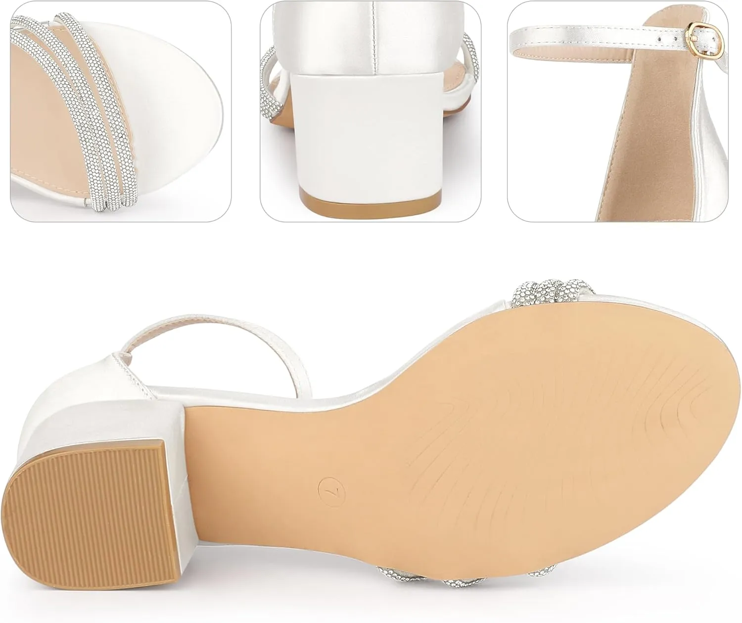 Perphy Satin Rhinestones Open Toe Chunky Heel Sandals for Women
