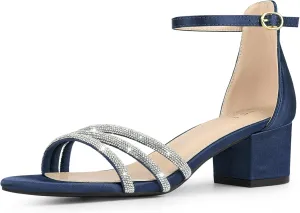Perphy Satin Rhinestones Open Toe Chunky Heel Sandals for Women