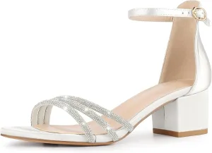 Perphy Satin Rhinestones Open Toe Chunky Heel Sandals for Women