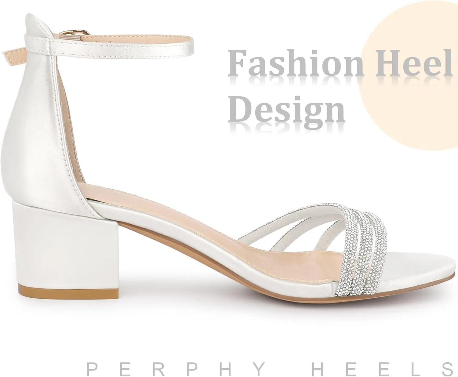 Perphy Satin Rhinestones Open Toe Chunky Heel Sandals for Women