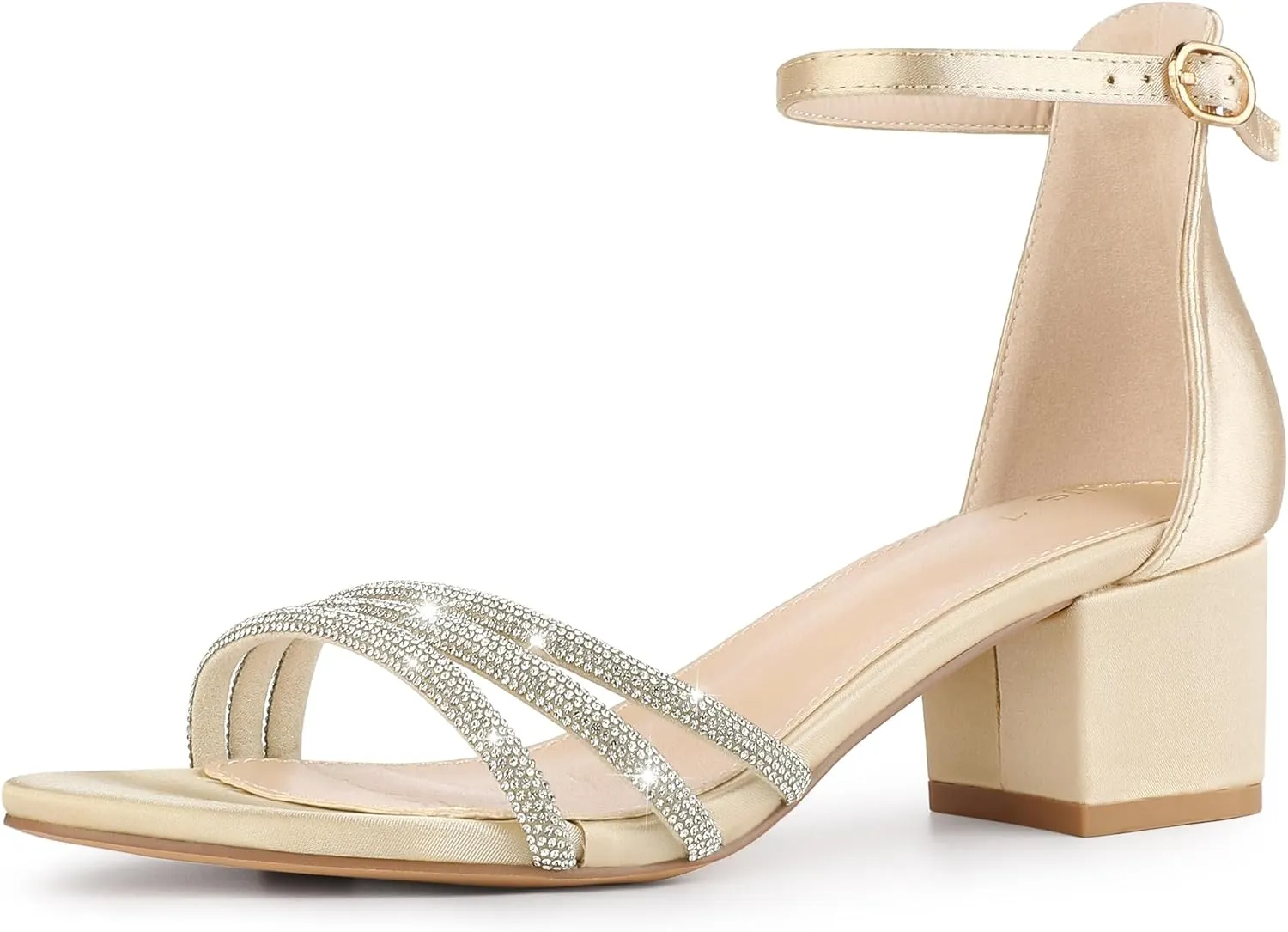 Perphy Satin Rhinestones Open Toe Chunky Heel Sandals for Women