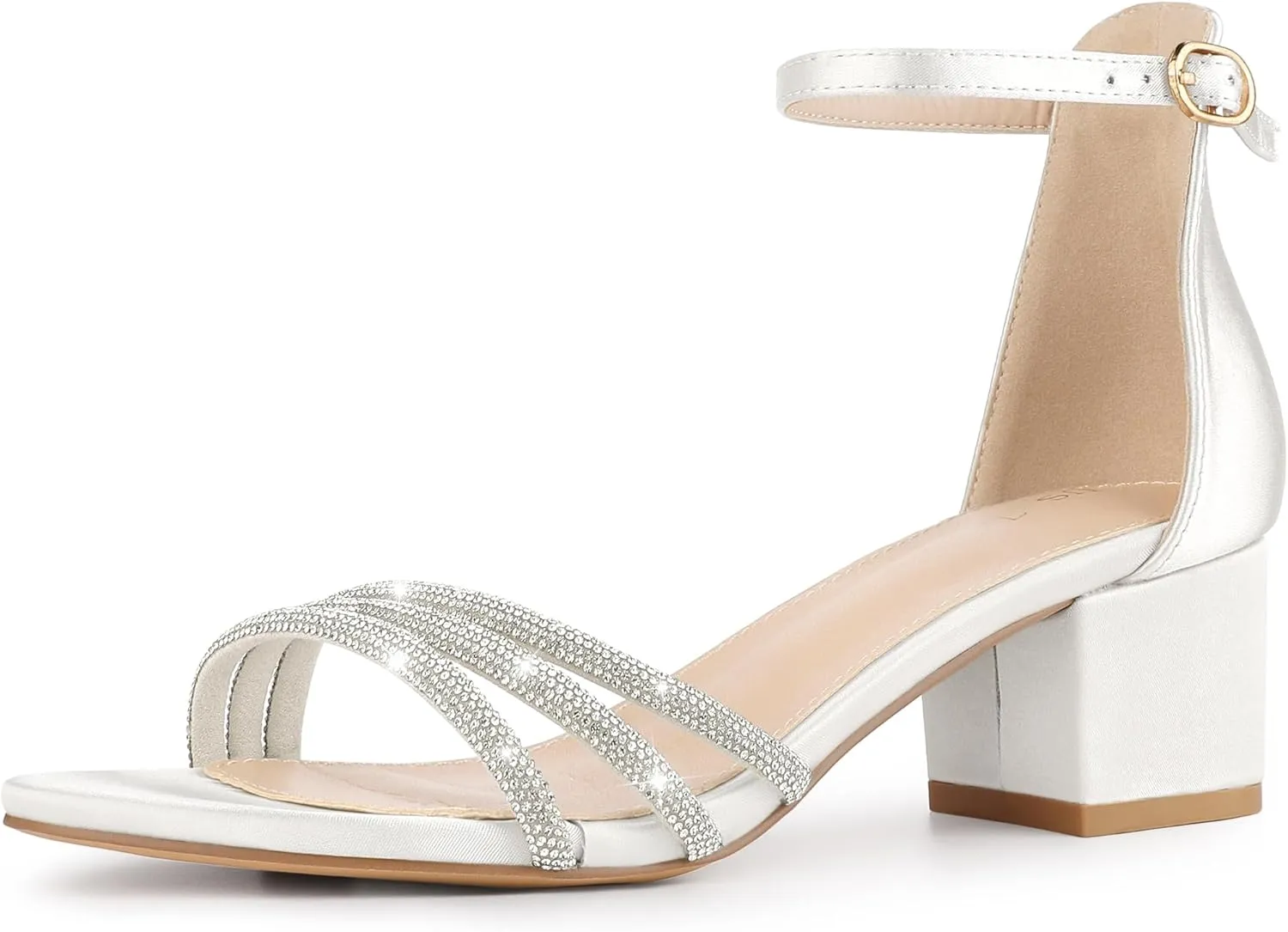 Perphy Satin Rhinestones Open Toe Chunky Heel Sandals for Women