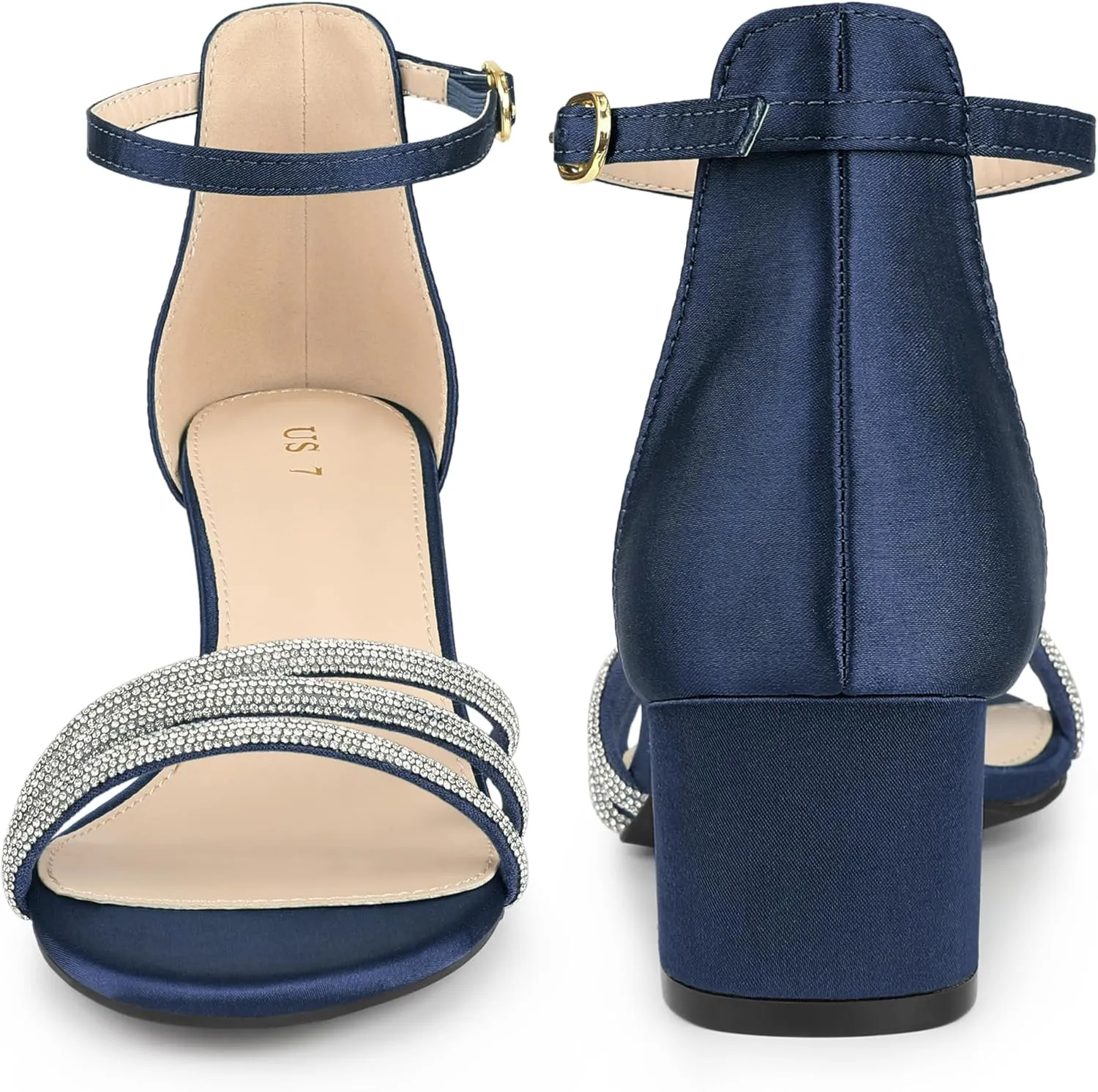 Perphy Satin Rhinestones Open Toe Chunky Heel Sandals for Women