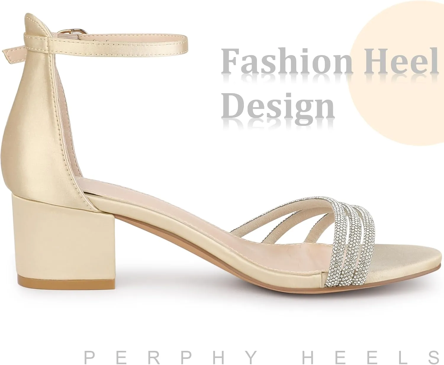 Perphy Satin Rhinestones Open Toe Chunky Heel Sandals for Women