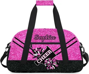 Personalized Cheer Bag Girl Sport Duffel Bag, Custom Kids Gym Bag, Customize Travel Duffle Bag with Name, Overnight Weekender Bags,Glitter Pink Black, Cheerleading Gifts