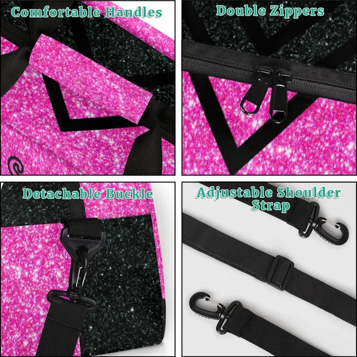 Personalized Cheer Bag Girl Sport Duffel Bag, Custom Kids Gym Bag, Customize Travel Duffle Bag with Name, Overnight Weekender Bags,Glitter Pink Black, Cheerleading Gifts