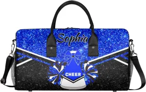 Personalized Cheer Bags for Cheerleaders, Custom Name Sport Duffel Bag Gym Bag Travel Duffle Bag Overnight Weekender Bag, Blue Glitter