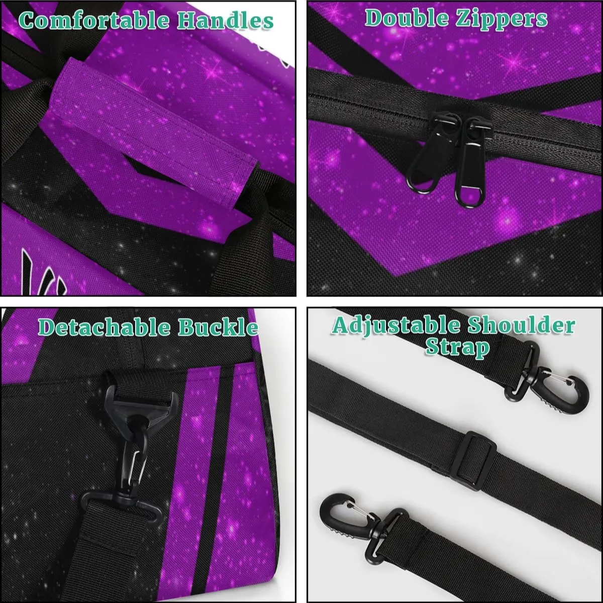 Personalized Cheer Duffel Bags Custom Name Sport Bag, Custom Cheerleader Gym Bag, Customize Travel Duffle Bag, Overnight Weekender Bags, Cheerleading Gifts, Sequins Black Purple