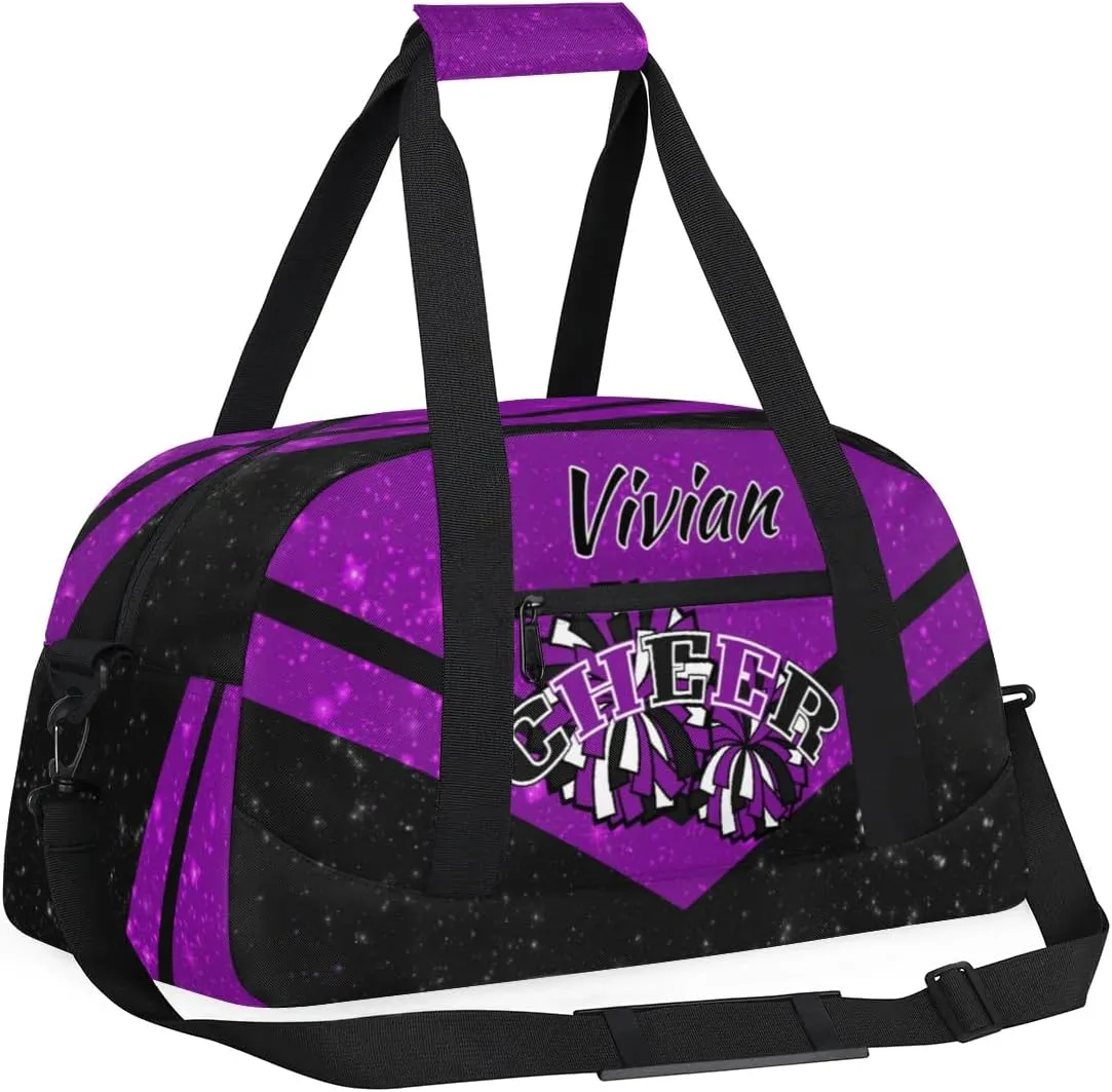 Personalized Cheer Duffel Bags Custom Name Sport Bag, Custom Cheerleader Gym Bag, Customize Travel Duffle Bag, Overnight Weekender Bags, Cheerleading Gifts, Sequins Black Purple