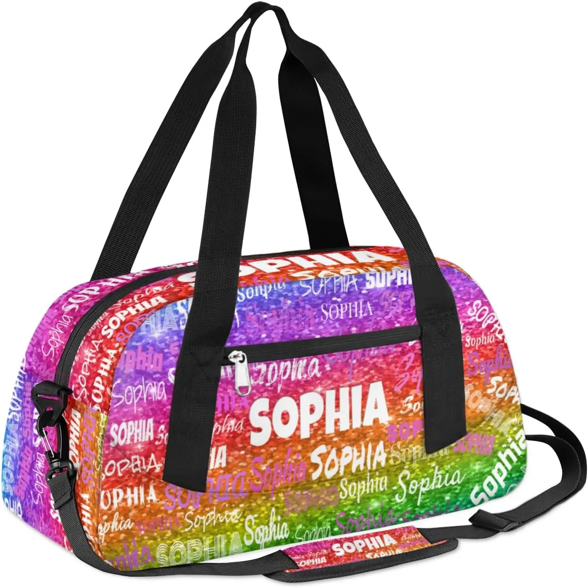 Personalized Dance Gym Bag for Girls, Custom Ballet Bag Sport Duffel Bag Weekender Bags Travel Swimming Duffel Named Gymnast Ballerina Bag, Colorful Bright Rainbow Sequins