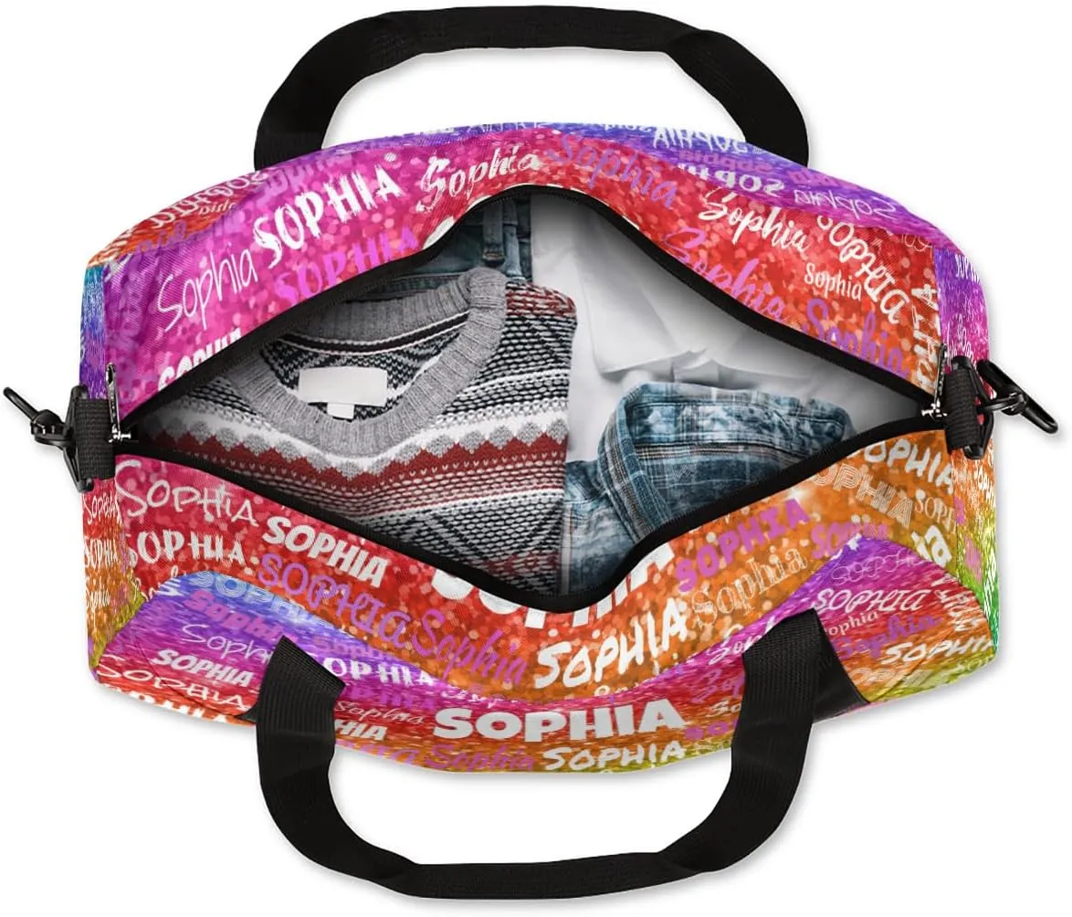 Personalized Dance Gym Bag for Girls, Custom Ballet Bag Sport Duffel Bag Weekender Bags Travel Swimming Duffel Named Gymnast Ballerina Bag, Colorful Bright Rainbow Sequins